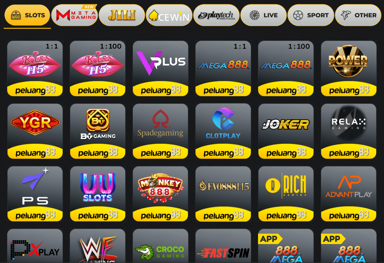 peluang88 online casino slots page