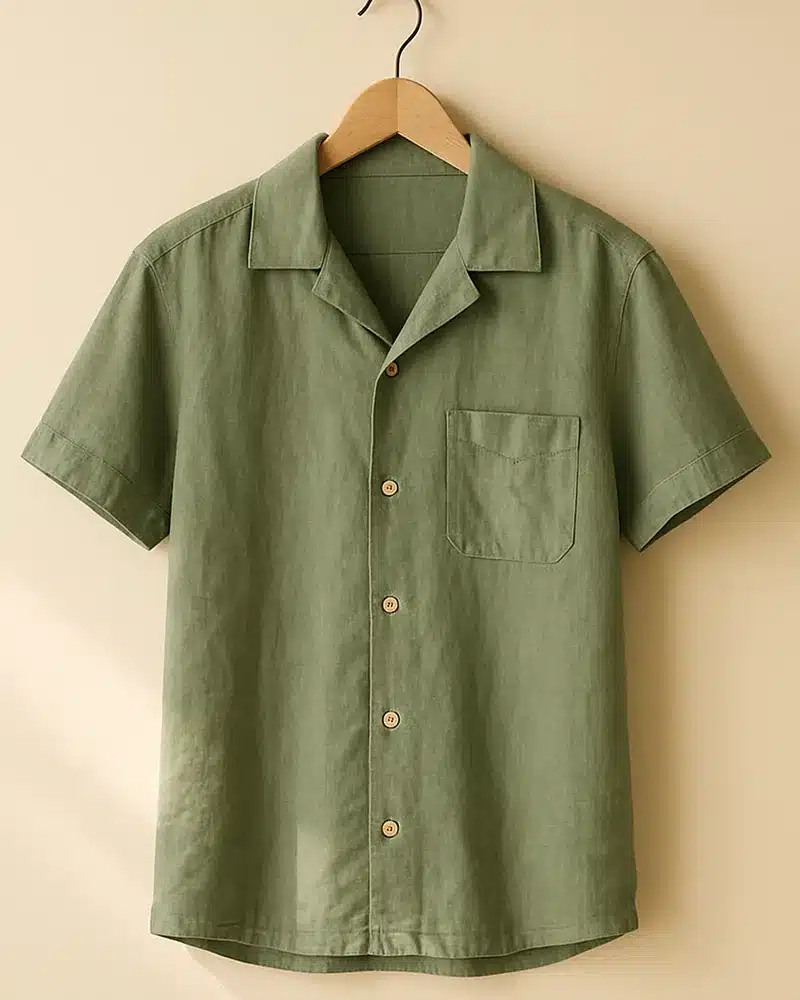 Sage linen camp collar shirt